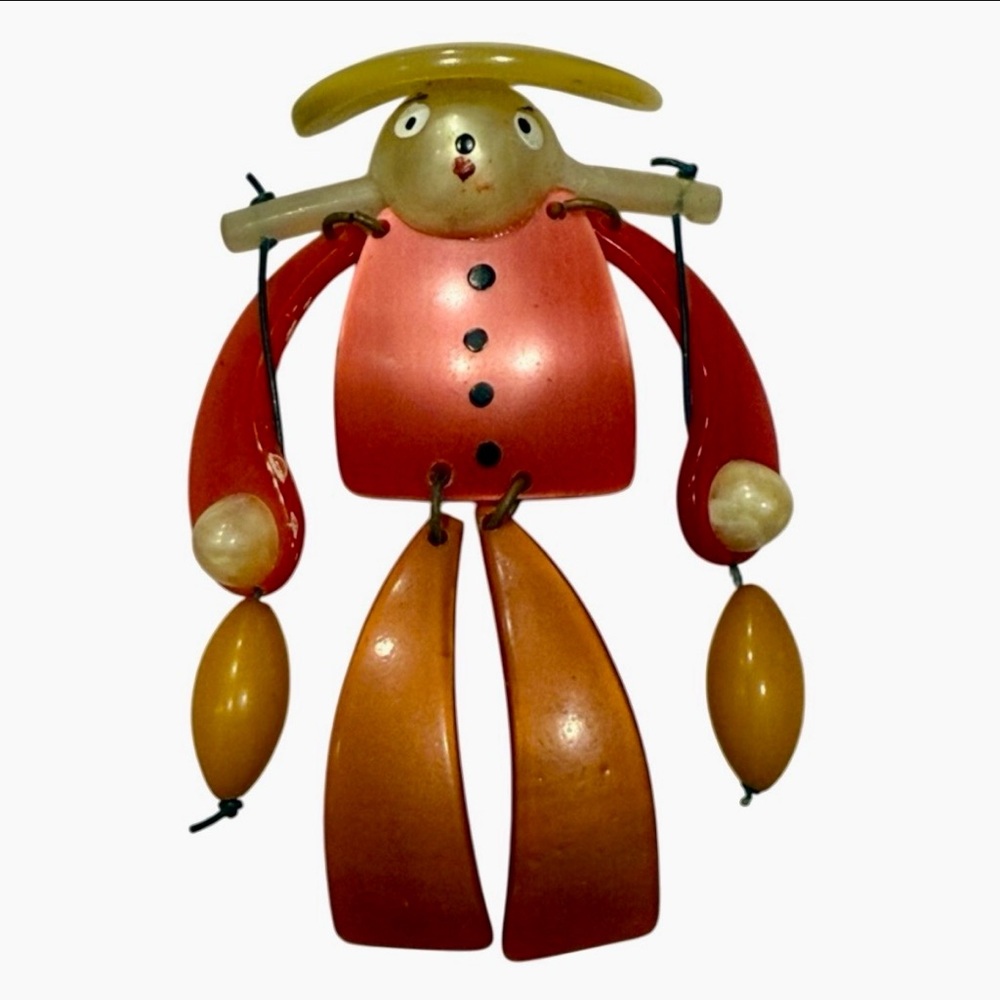 Rare Vintage 1930’s Coro Pigtails Celluloid Lucite Figural Asian Man Brooch